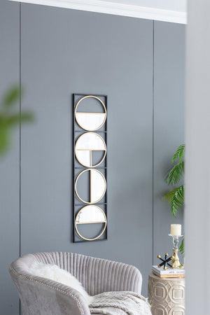 English Elm 47.2" Art Deco Iron Beaded Wall Mirror Four Stacked Panels Matte Black Entryway Accent W2078124372