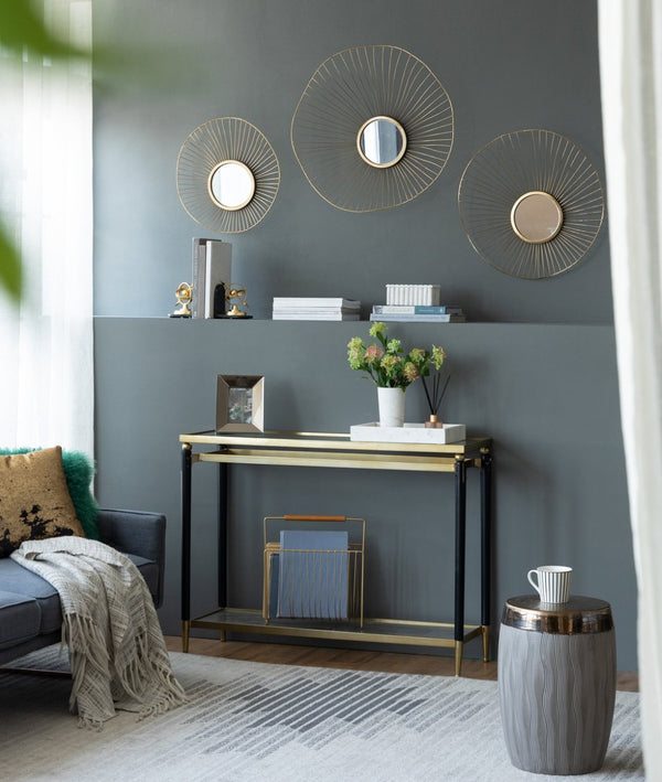 English Elm Set of 3 Abstract Sculptural Wall Mirrors with Gold Iron Frames for Glam Decor W2078124330