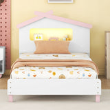 Wood Platform Twin Bed with House Shape & Motion-Activated Lights