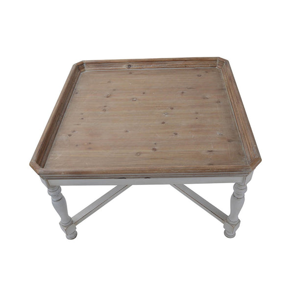 English Elm 33x33x19" Alcott Square Tray Coffee Table Distressed White Fir Wood Farmhouse Living Room W2078125602