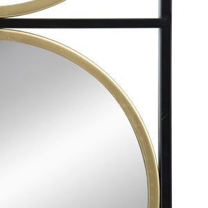 English Elm 47.2" Art Deco Iron Beaded Wall Mirror Four Stacked Panels Matte Black Entryway Accent W2078124372