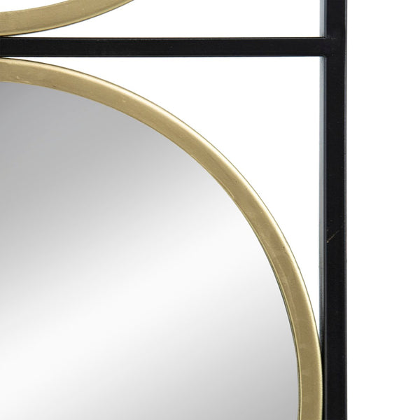 English Elm 47.2" Art Deco Iron Beaded Wall Mirror Four Stacked Panels Matte Black Entryway Accent W2078124372