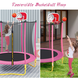 English Elm 5.5ft Kids Trampoline Steel Frame Enclosure Net Basketball Hoop Safe Bouncer Pink MS309258AAH