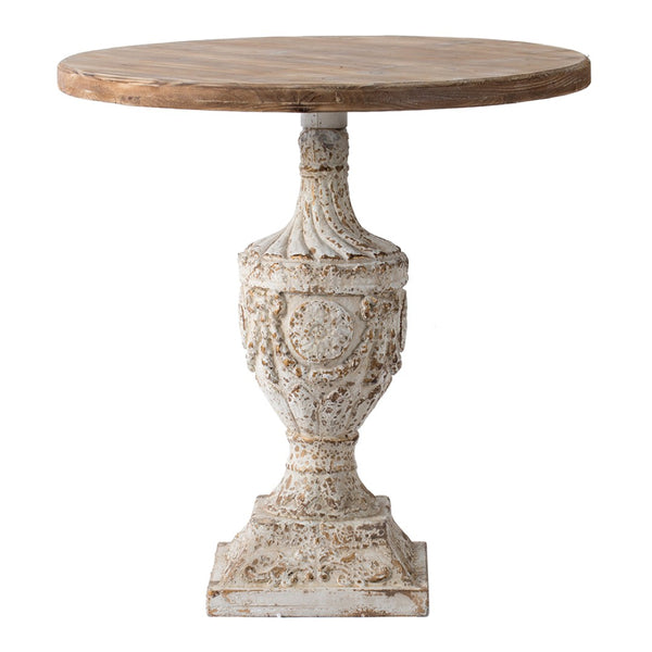 English Elm 30x31" Round Pedestal Dining Table Engraved Floral Fir Wood Farmhouse Accent W2078125613