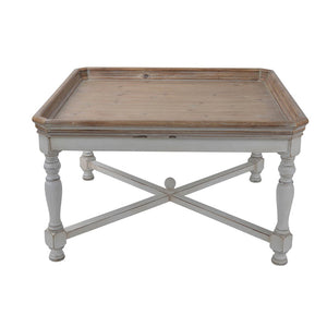 English Elm 33x33x19" Alcott Square Tray Coffee Table Distressed White Fir Wood Farmhouse Living Room W2078125602
