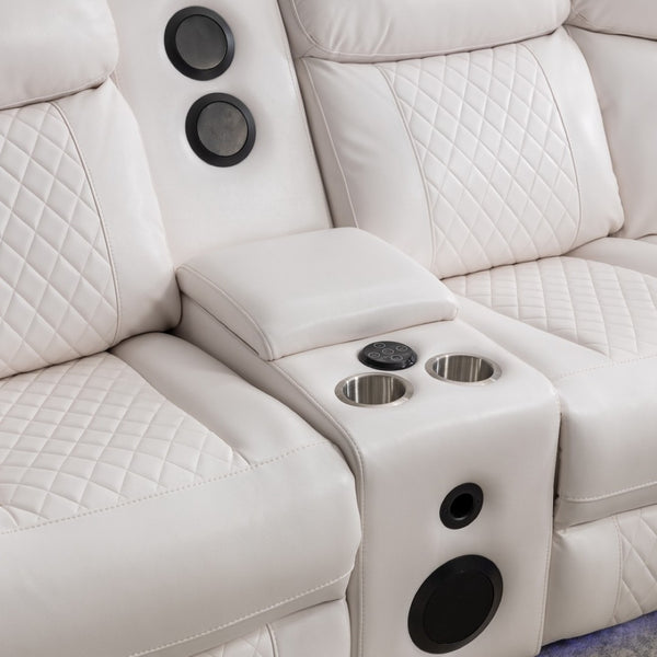English Elm Le047 Power Reclining Sectional with Led Ambient Lighting and Built in Speaker Console W1805S00007