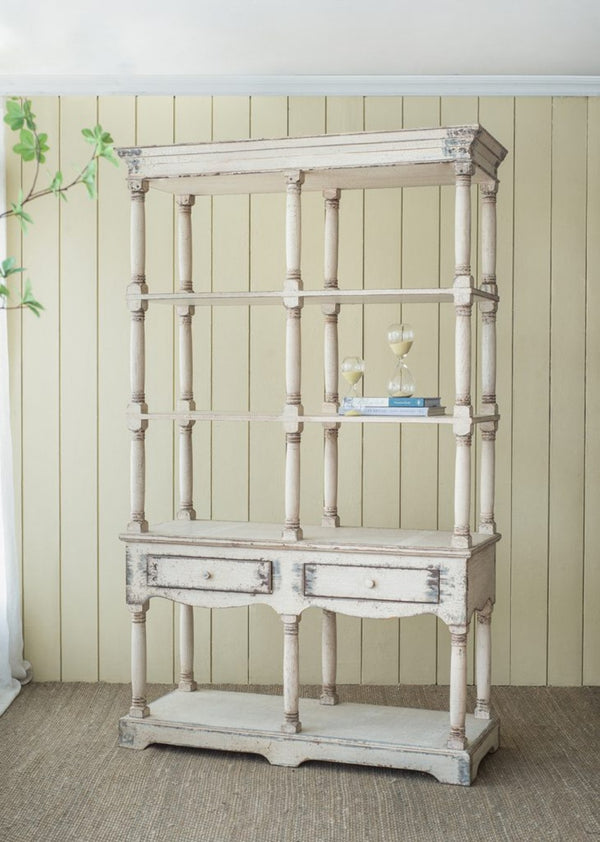 English Elm 51x19.5x81.5" Adela Solid Fir Wood Tall Bookcase Distressed White French Country Etagere W2078P170345