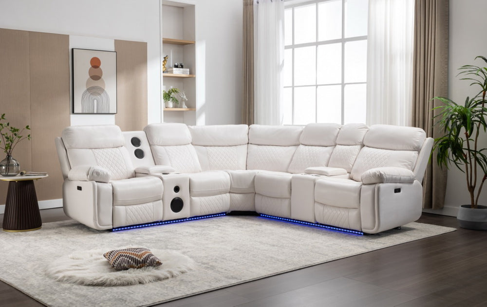 English Elm Le047 Power Reclining Sectional with Led Ambient Lighting and Built in Speaker Console W1805S00007