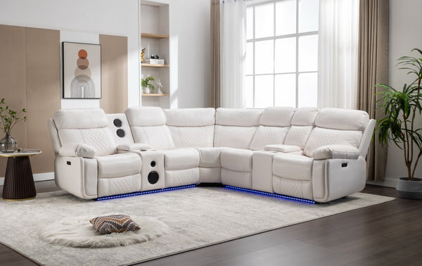 English Elm Le047 Power Reclining Sectional with Led Ambient Lighting and Built in Speaker Console W1805S00007
