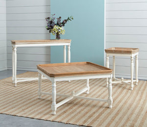 English Elm 33x33x19" Alcott Square Tray Coffee Table Distressed White Fir Wood Farmhouse Living Room W2078125602