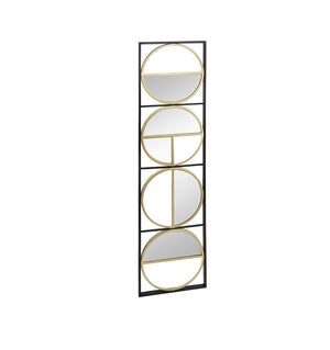 English Elm 47.2" Art Deco Iron Beaded Wall Mirror Four Stacked Panels Matte Black Entryway Accent W2078124372