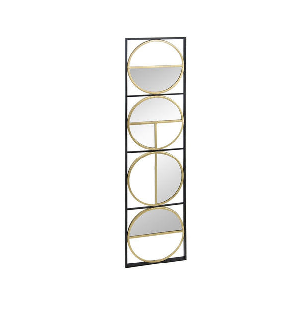 English Elm 47.2" Art Deco Iron Beaded Wall Mirror Four Stacked Panels Matte Black Entryway Accent W2078124372