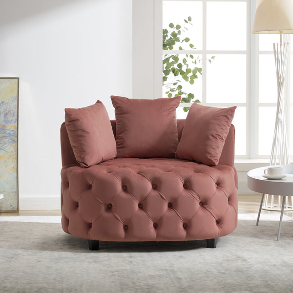 English Elm A&A Velvet Barrel Accent Chair with Curved Back and Plush Seat — Stylish Living Room Statement Piece Pink W114394737