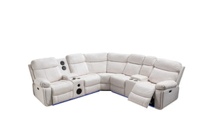 English Elm Le047 Power Reclining Sectional with Led Ambient Lighting and Built in Speaker Console W1805S00007