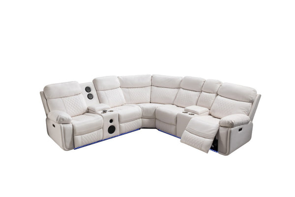 English Elm Le047 Power Reclining Sectional with Led Ambient Lighting and Built in Speaker Console W1805S00007