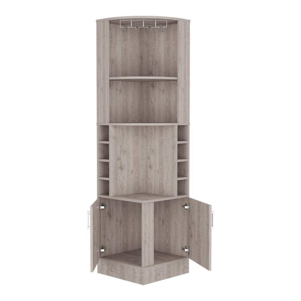 English Elm Bar Cabinet Papprika - Modern Light Gray Storage With 8 Wine Cubbies & Double Doors For Home Bars B092122818