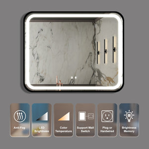 English Elm 40x32 Black Metal Frame Led Bathroom Vanity Mirror Dimmable Anti-fog Wall Mounted W1992121014