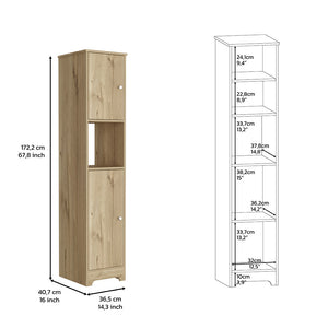 English Elm Linen Cabinet - Elegant Light Oak Finish With Four Interior Shelves For Stylish Storage Solutions B092122841
