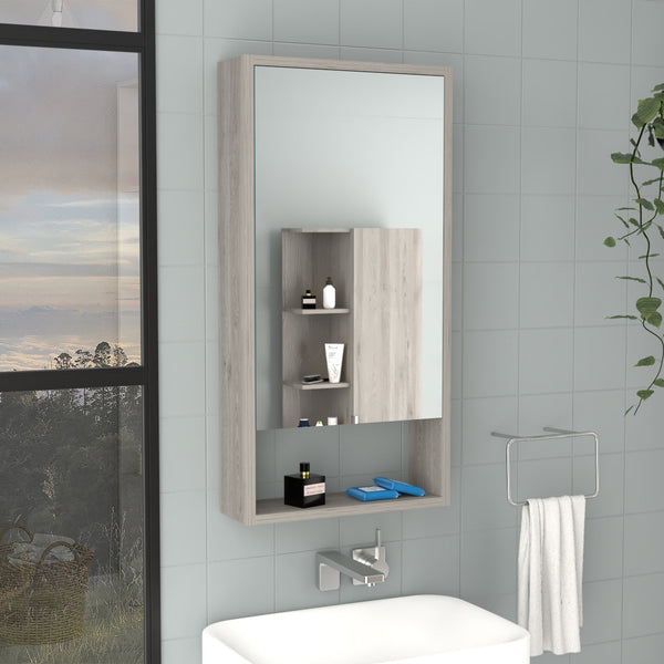 English Elm Medicine Cabinet Irvine - Stylish Light Gray Finish With Mirror & Smart Shelving For Organized Storage B092122956