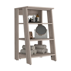 English Elm Linen Cabinet Jenne, Four Open Shelves, Light Gray Finish