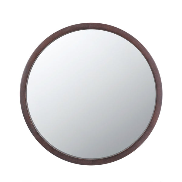 English Elm 19.5" Round Iron Wall Mirror with Rope Strap Hanger for Bathroom or Entryway Brown W2078124339