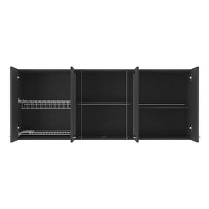 English Elm Superior Wall Cabinet Peoria with Four Shelves, Glass Center Doors, Metal Handles, Durable Design Black B092123036
