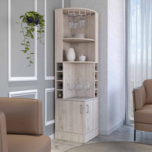 English Elm Bar Cabinet Papprika - Modern Light Gray Storage With 8 Wine Cubbies & Double Doors For Home Bars B092122818