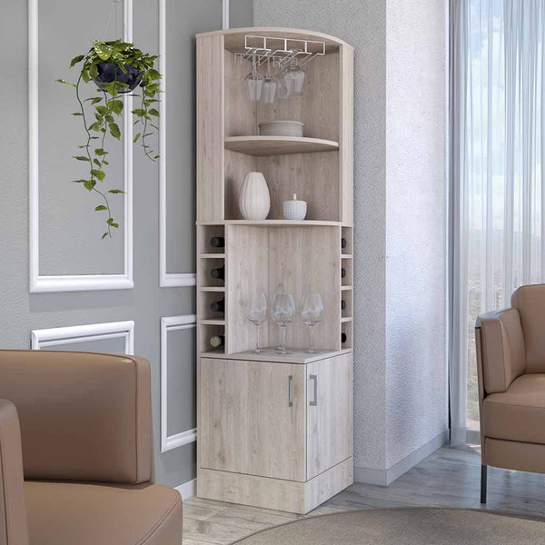 English Elm Bar Cabinet Papprika - Modern Light Gray Storage With 8 Wine Cubbies & Double Doors For Home Bars B092122818