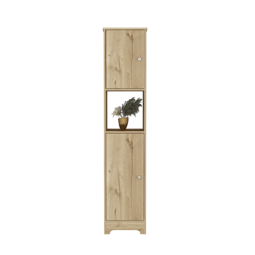 English Elm Linen Cabinet - Elegant Light Oak Finish With Four Interior Shelves For Stylish Storage Solutions B092122841