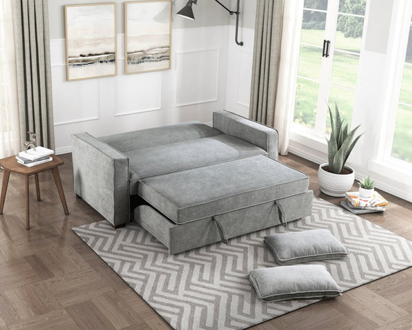 English Elm Modern Gray Fabric Sleeper Sofa Solid Wood Frame Pull Out Bed Click Clack Mechanism B011125789