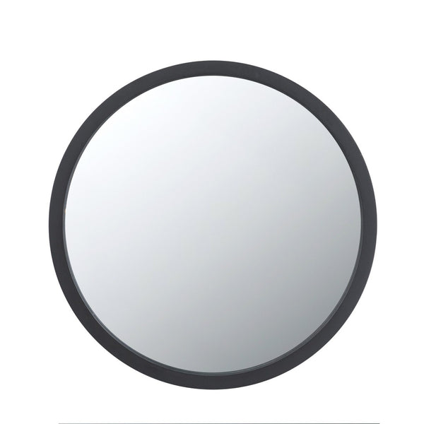 English Elm 19.5" Round Iron Wall Mirror with Rope Strap Hanger for Bathroom or Entryway Black W2078124341