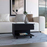 English Elm Lift Top Coffee Table Mercuri, Casters, Black Wengue Finish