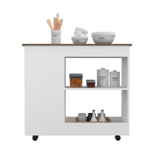 English Elm Kitchen Cart Kamizaze - Mobile Storage With Two Shelves, Four Casters & Three Side Shelves, White/Brown B092122963