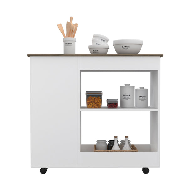 English Elm Kitchen Cart Kamizaze - Mobile Storage With Two Shelves, Four Casters & Three Side Shelves, White/Brown B092122963