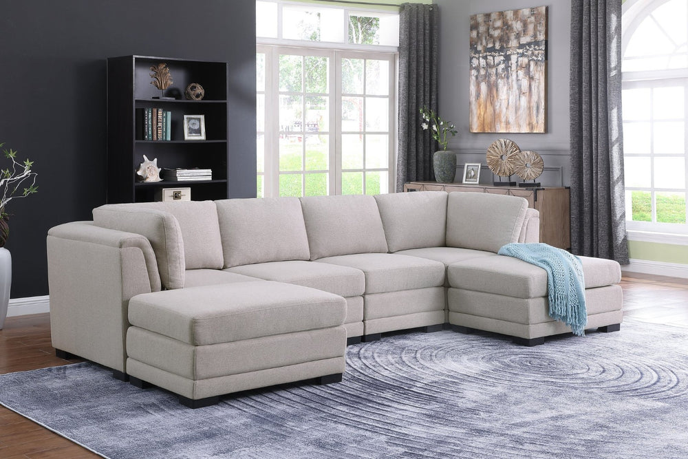 English Elm Kristin Reversible Linen Sectional Sofa with Two Ottomans for Spacious Living Rooms B061S00223