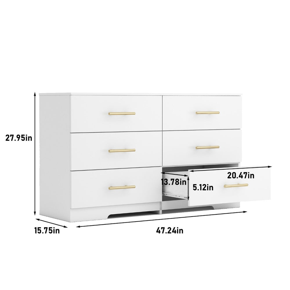 English Elm Black Matte Six Drawer Chest with Brushed Gold Pulls for Modern Bedroom Storage White W1320110986