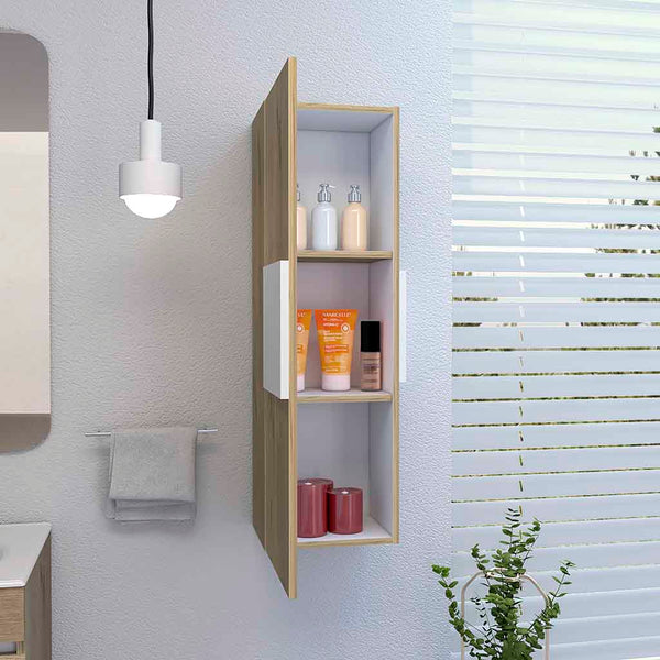 English Elm Medicine Cabinet Hazelton with Open Lower Shelves and Interior Storage, Easy Assembly, Durable Finish White + Light Oak B092122856