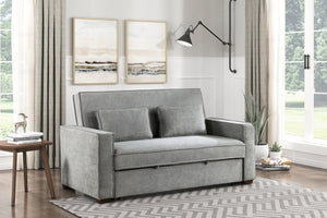 English Elm Modern Gray Fabric Sleeper Sofa Solid Wood Frame Pull Out Bed Click Clack Mechanism B011125789