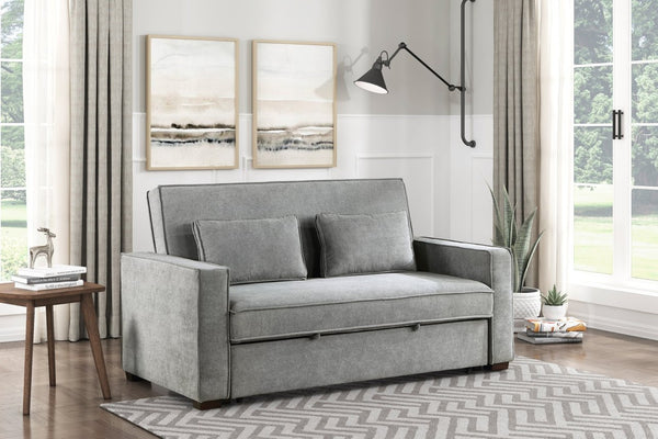 English Elm Modern Gray Fabric Sleeper Sofa Solid Wood Frame Pull Out Bed Click Clack Mechanism B011125789