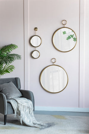 English Elm 22" Gold Iron Frame Circular Wall Mirror Slim Accent Piece for Entryway or Office W2078124345