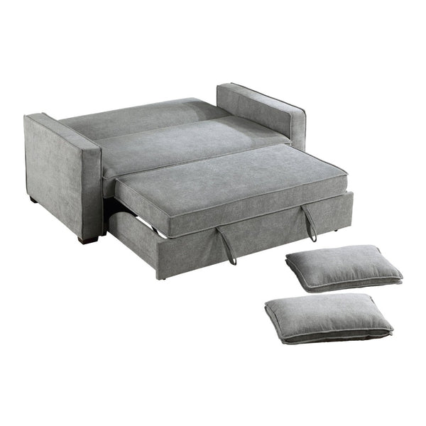 English Elm Modern Gray Fabric Sleeper Sofa Solid Wood Frame Pull Out Bed Click Clack Mechanism B011125789