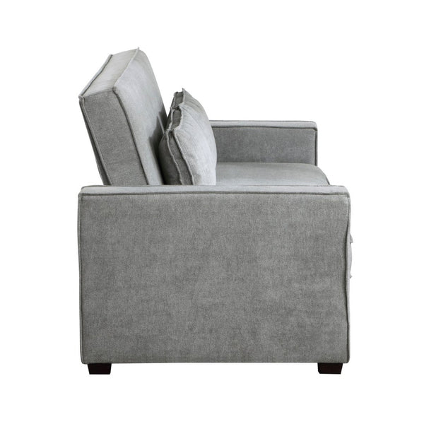 English Elm Modern Gray Fabric Sleeper Sofa Solid Wood Frame Pull Out Bed Click Clack Mechanism B011125789