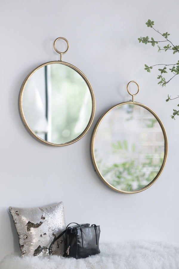 English Elm 22" Gold Iron Frame Circular Wall Mirror Slim Accent Piece for Entryway or Office W2078124345