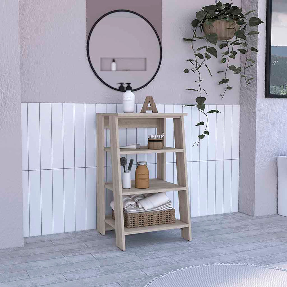English Elm Linen Cabinet Jenne – Stylish Light Gray Storage With 4 Open Shelves For Modern Bathrooms & More B092122960