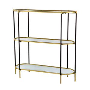 English Elm 48.5x16.5x50" 3-tier Iron Console Table Mirrored Shelves Gold Rim Glam Entryway W2078125787