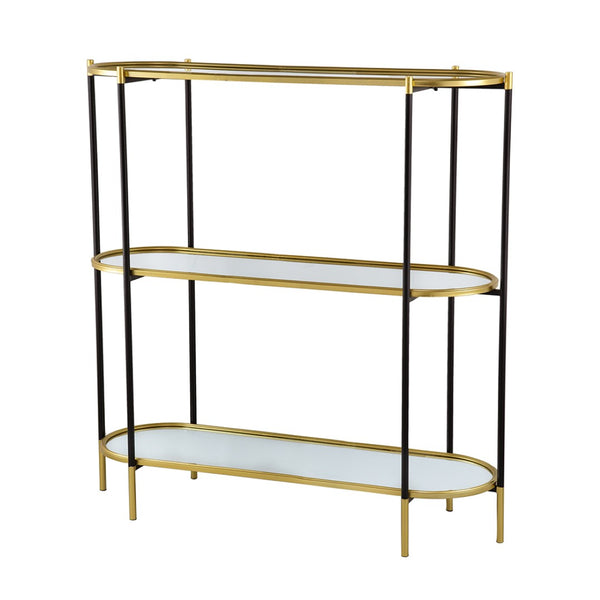 English Elm 48.5x16.5x50" 3-tier Iron Console Table Mirrored Shelves Gold Rim Glam Entryway W2078125787
