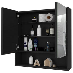 English Elm Medicine Cabinet With Mirror - Stylish Black Wenge Finish, 3 Shelves For Organized Storage & Reflection B092122970