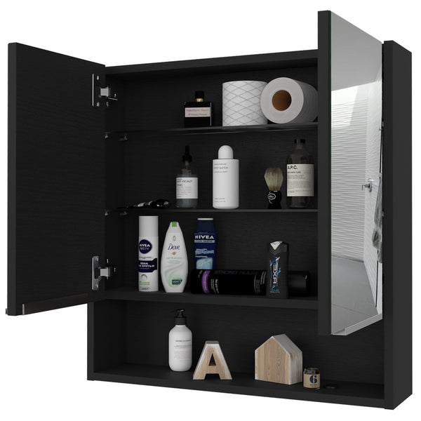 English Elm Medicine Cabinet With Mirror - Stylish Black Wenge Finish, 3 Shelves For Organized Storage & Reflection B092122970