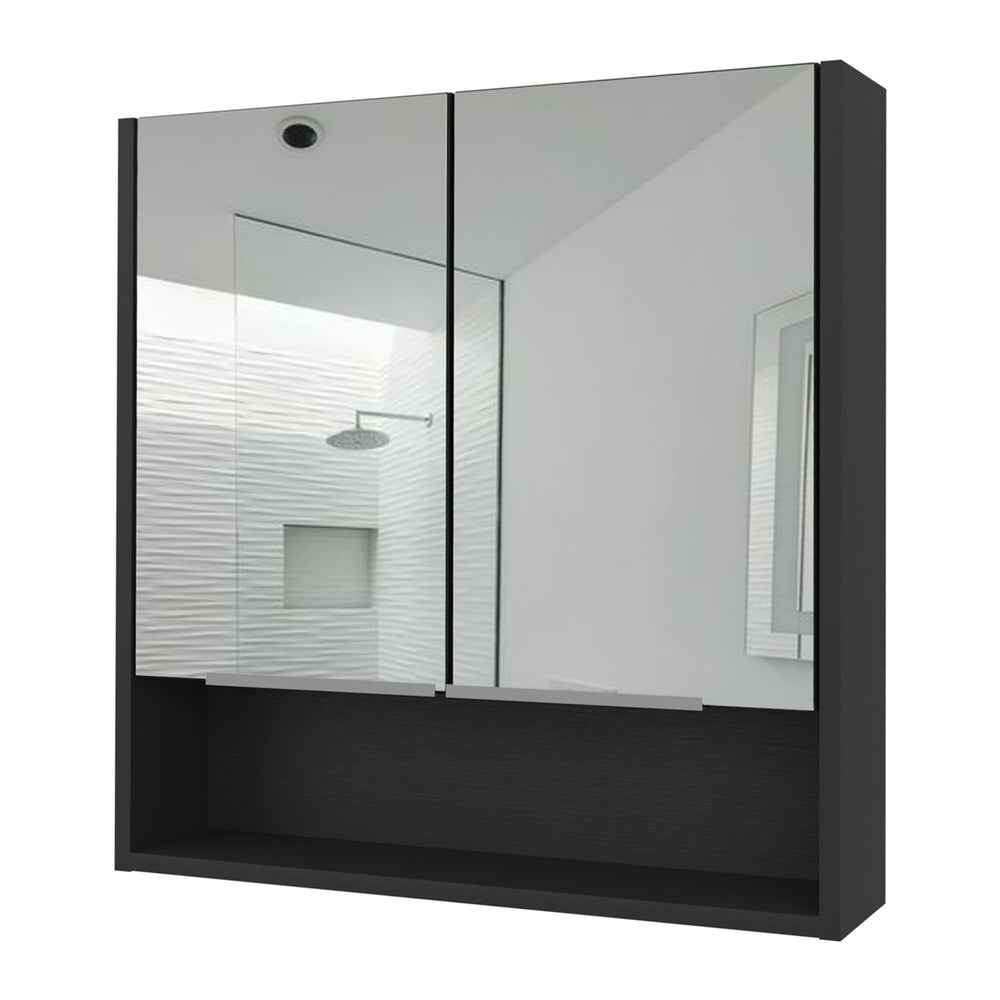 English Elm Medicine Cabinet With Mirror - Stylish Black Wenge Finish, 3 Shelves For Organized Storage & Reflection B092122970