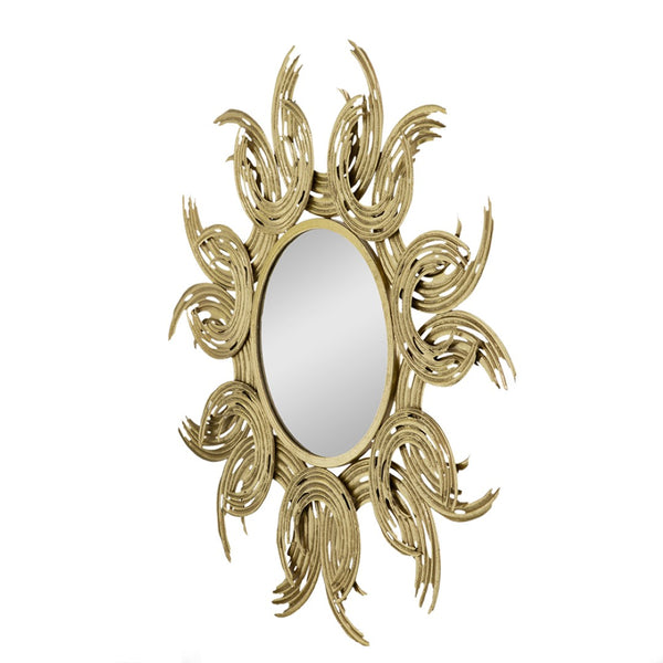 English Elm 38" Gold Iron Sunburst Wall Mirror Bohemian Sculptural Sun Rays Entryway Decor W2078124327